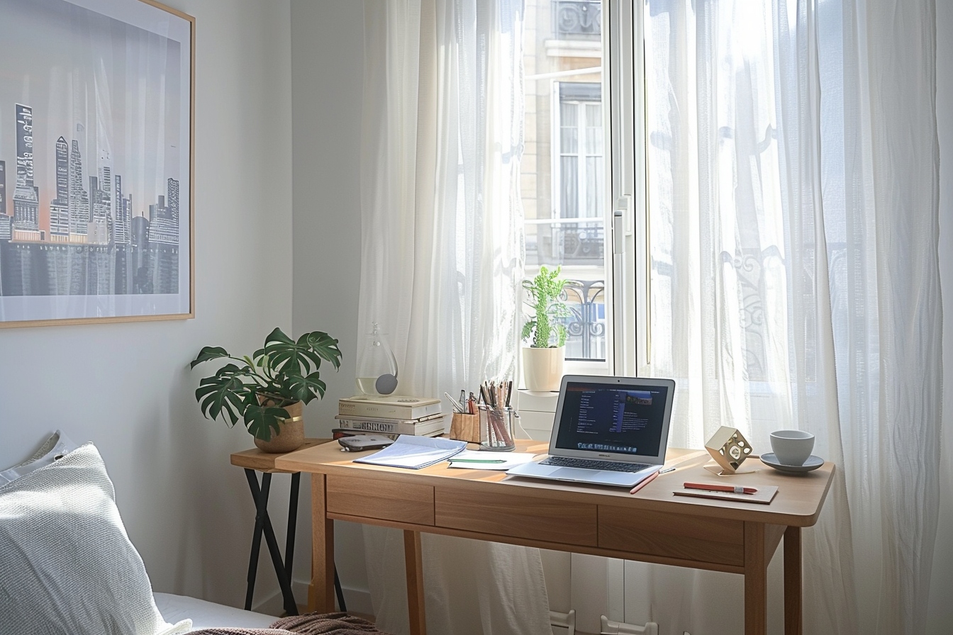 Aménagement coin bureau fonctionnel et élégant dans un petit appartement de Levallois-Perret pour maximiser la productivité